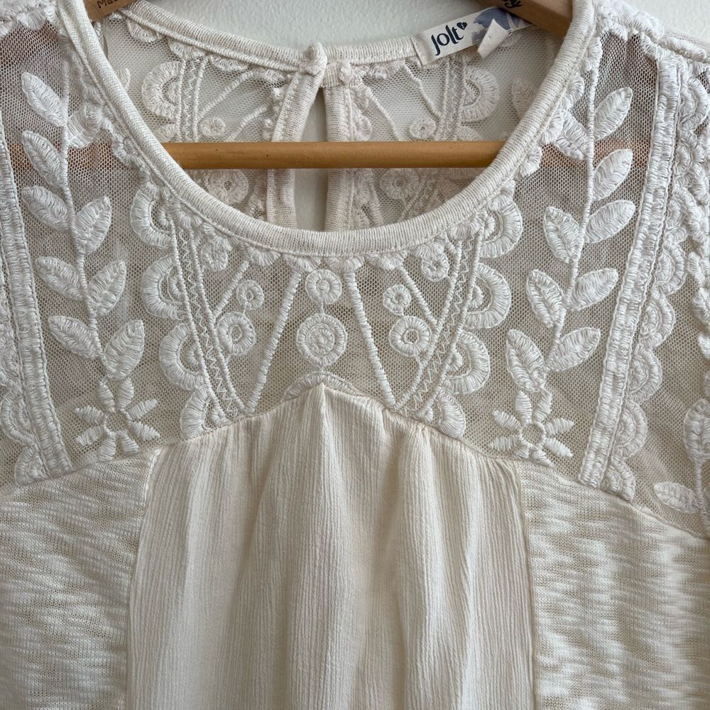 Ivory Lace Detail Jolt Womens Long Sleeve Shirt Sz S Cottagecore Style